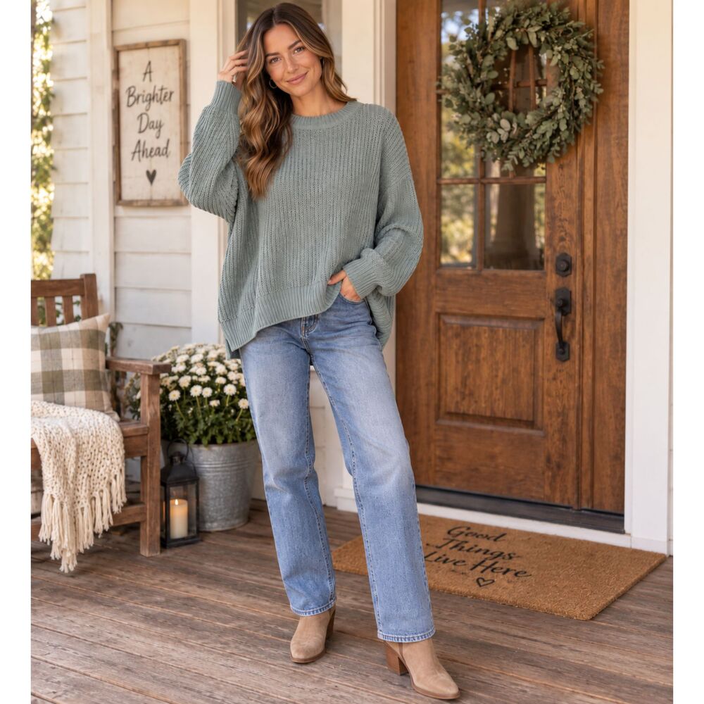 DIP Sage Green Oversized Ribbed Sweater Size M NWT High Low Soft Girl Cozy